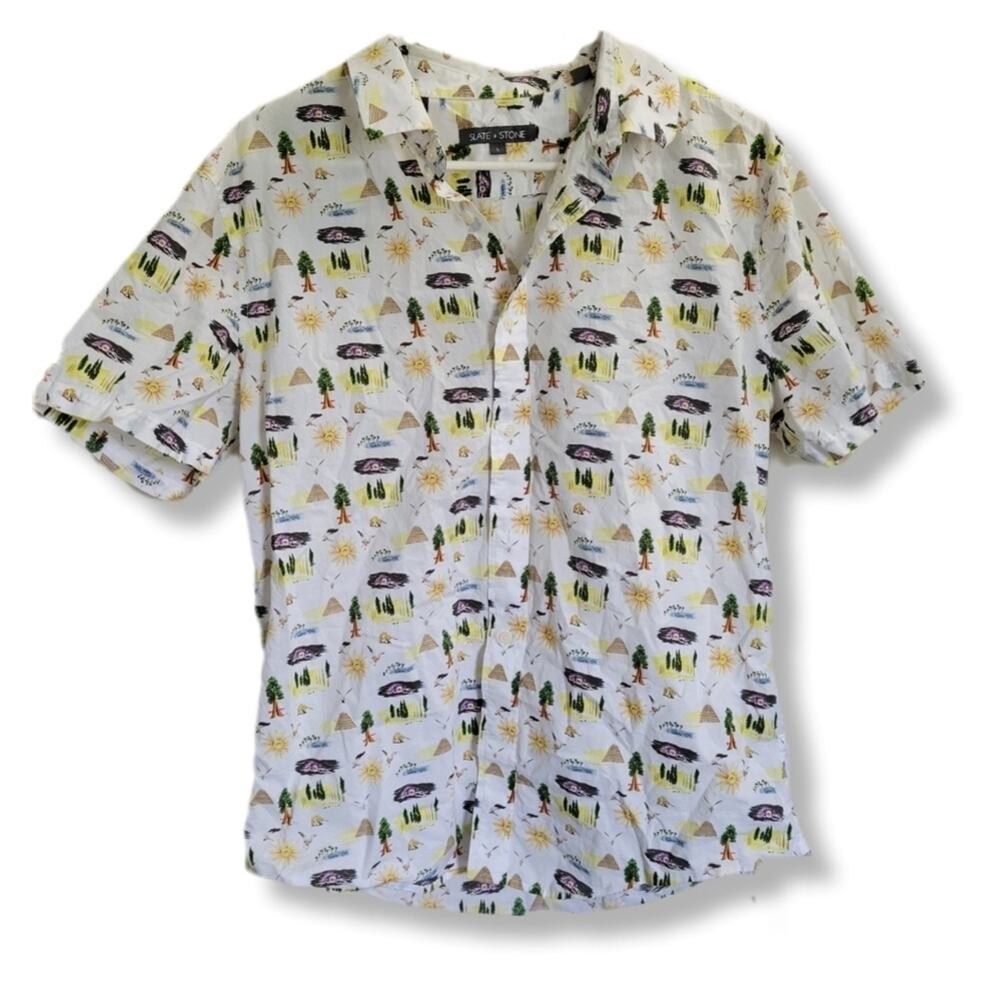 Slate & Stone Mens L Egyptian Playful Novelty Print Preppy Button Down Shirt